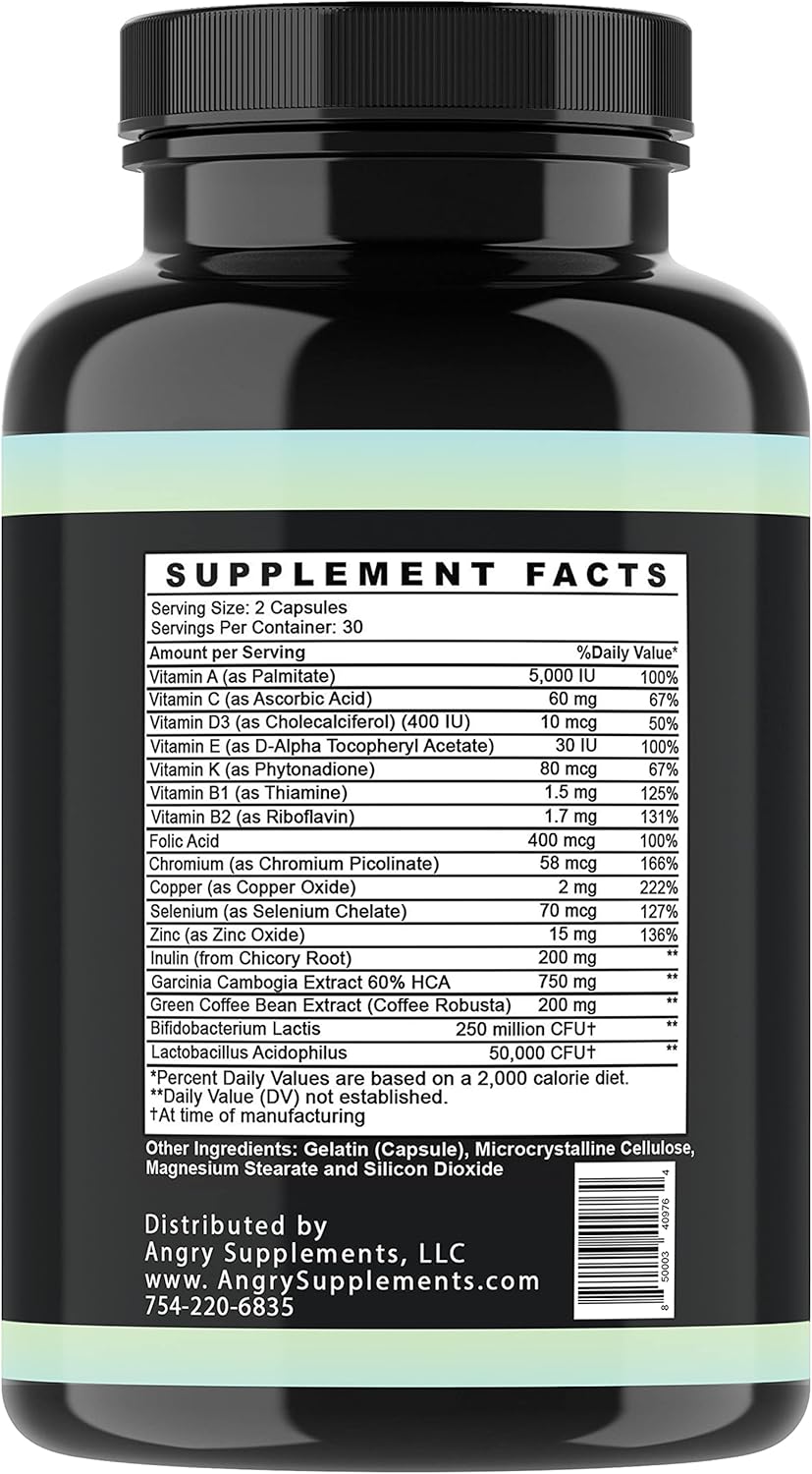 Probiotic Infused Multi-Vitamin with Zinc, Chromium, Selenium - Supports Healthy Gut Flora, Digestive Health, and Immune System - Angry Supplements Immunity Supplement