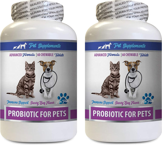 Probiotic Pet Supplements for Cats and Dogs - Bad Breath and Gas Relief - Immune Boost - 2 Bottles (120 Treats)
