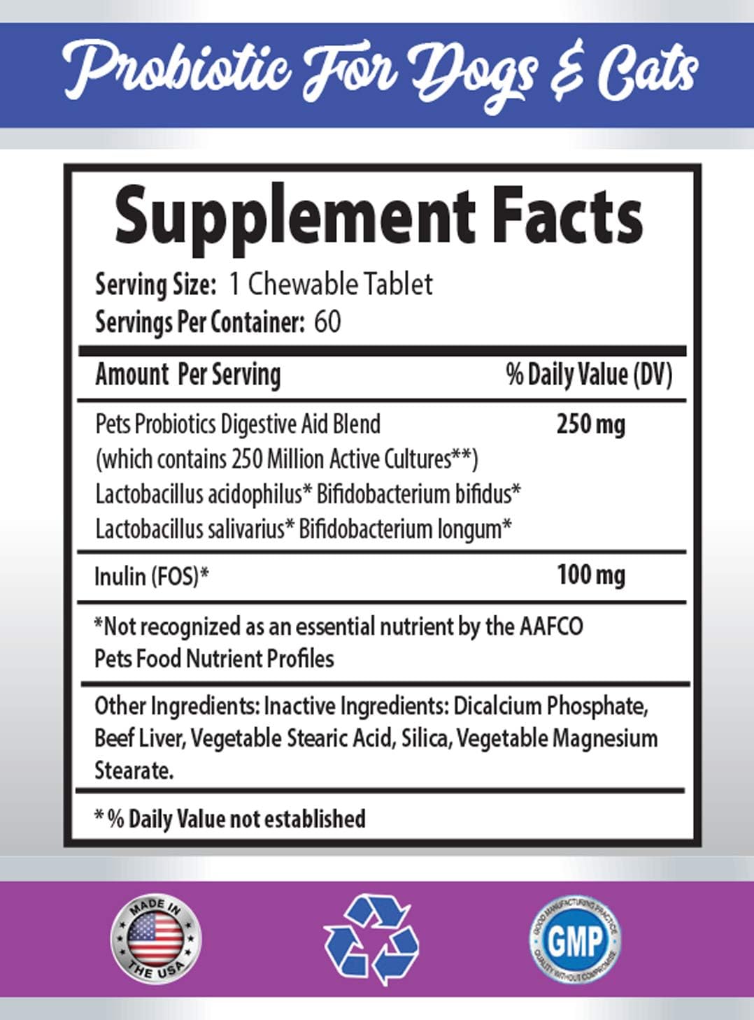 Probiotic Pet Supplements for Cats and Dogs - Bad Breath and Gas Relief - Immune Boost - Digestive Support - 180 Treats