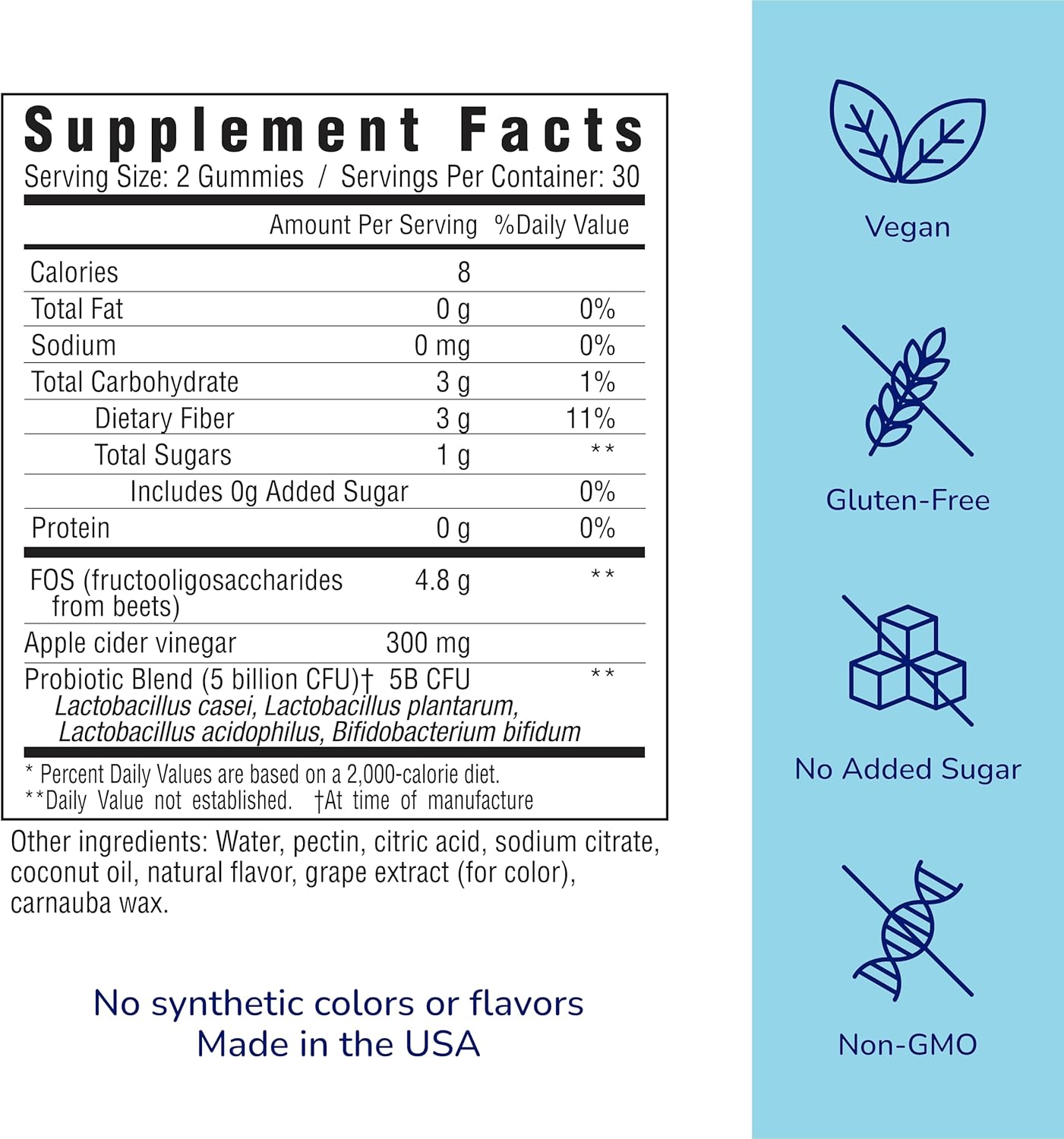 Probiotic & Prebiotic Gummy for Digestive & Immune Health - 5 Billion CFUs, Vegan, Gluten & Soy Free - 60 Gummies