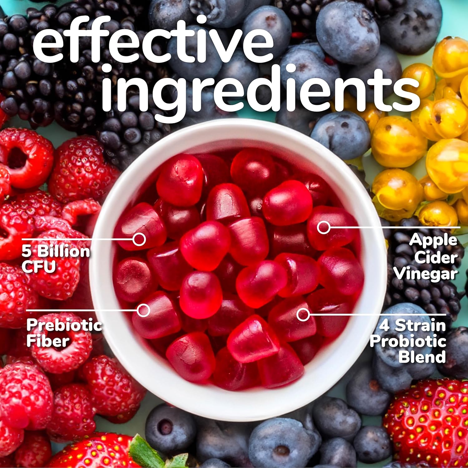 Probiotic & Prebiotic Gummy for Digestive & Immune Health - 5 Billion CFUs, Vegan, Gluten & Soy Free - 60 Gummies