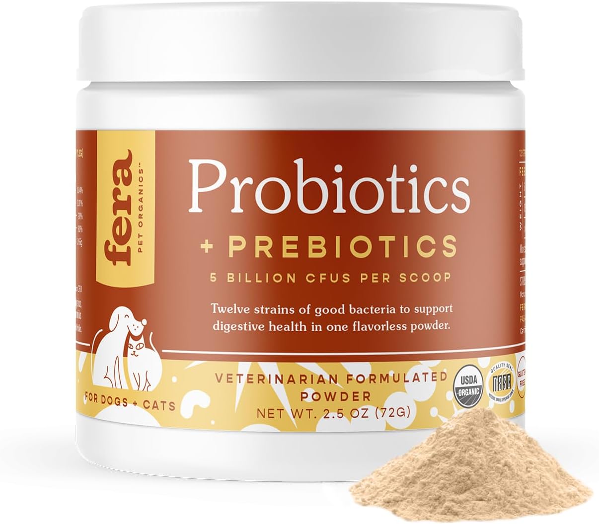 Probiotic Supplement for Dogs & Cats - Vet Formulated with 12 Strains & Prebiotics - Supports Pet Digestion - 60 Scoops