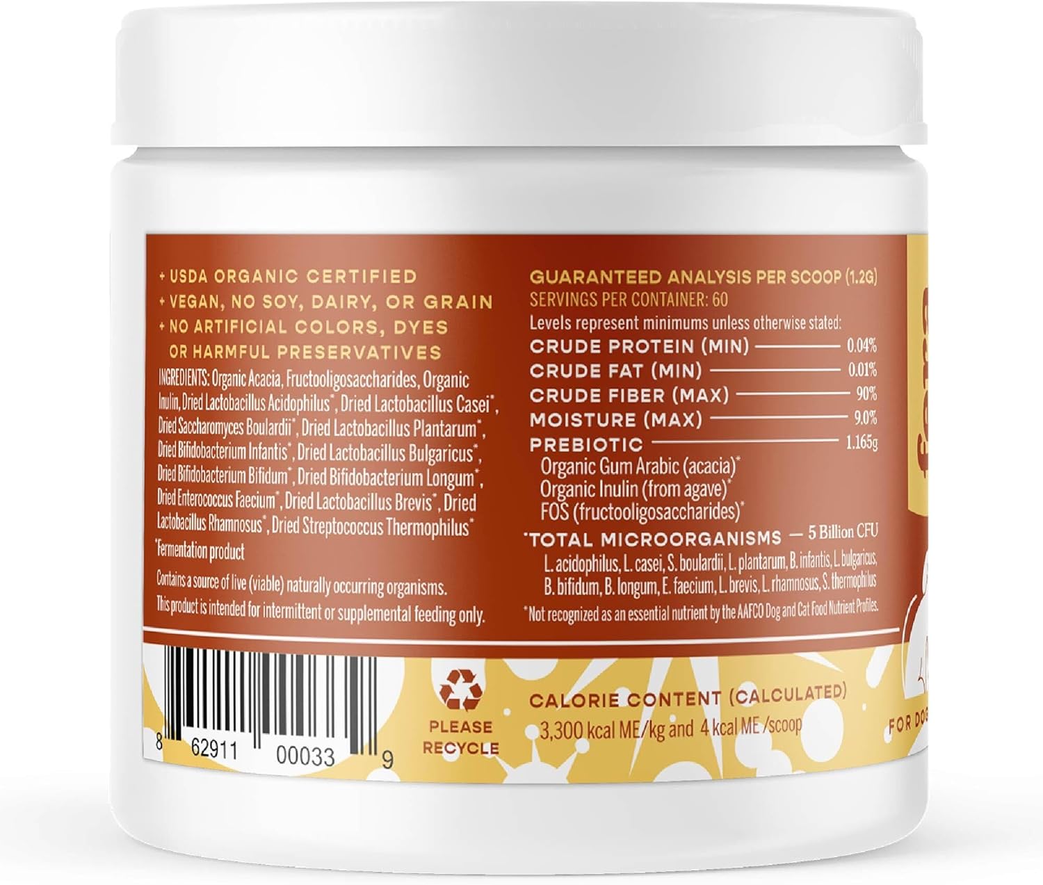 Probiotic Supplement for Dogs & Cats - Vet Formulated with 12 Strains & Prebiotics - Supports Pet Digestion - 60 Scoops