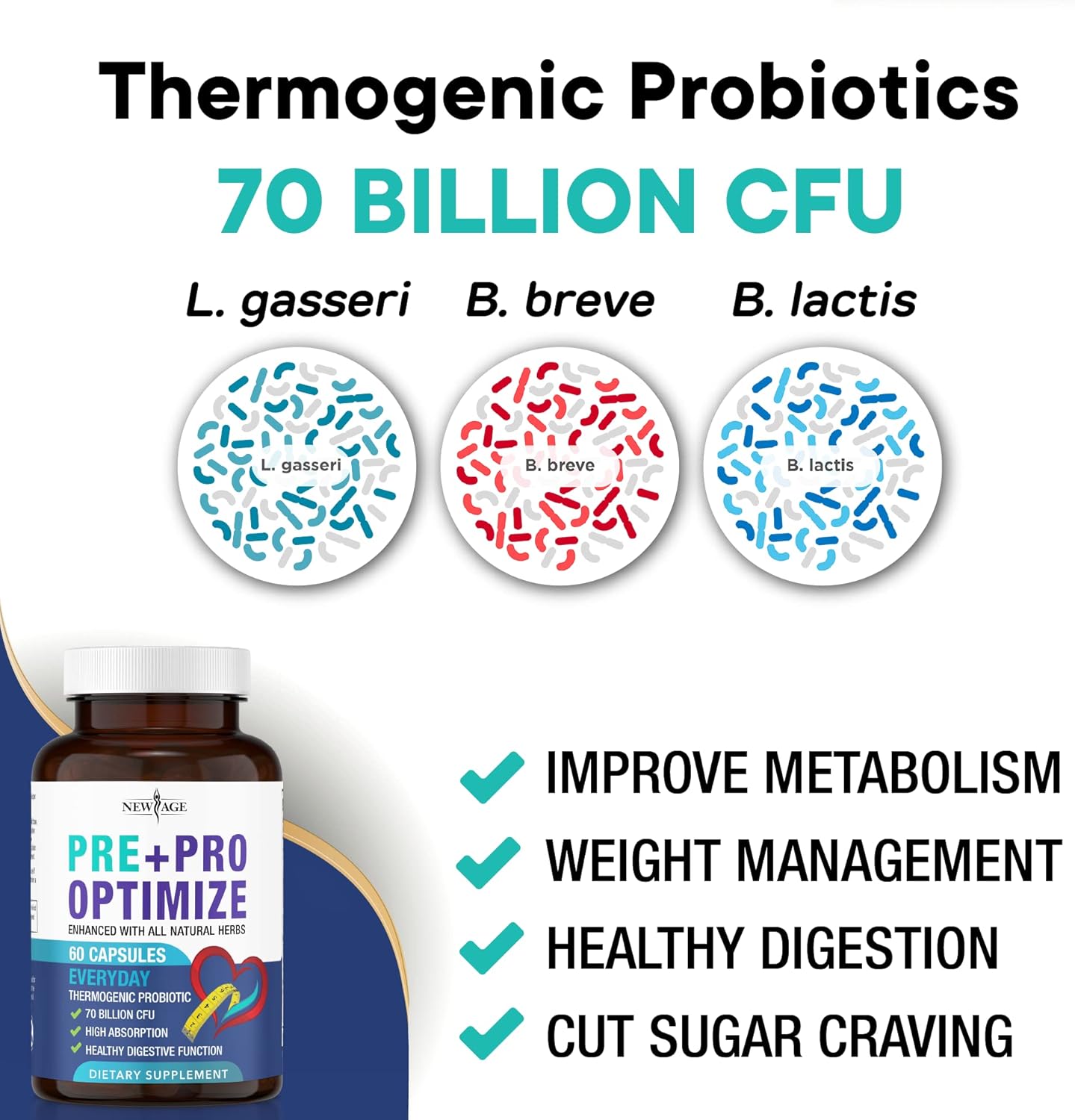 Probiotic Supplement for Menopause Relief & Digestive Health - 70 Billion CFU - Joint Support & Gut Health - 180 Capsules (Pack of 3)