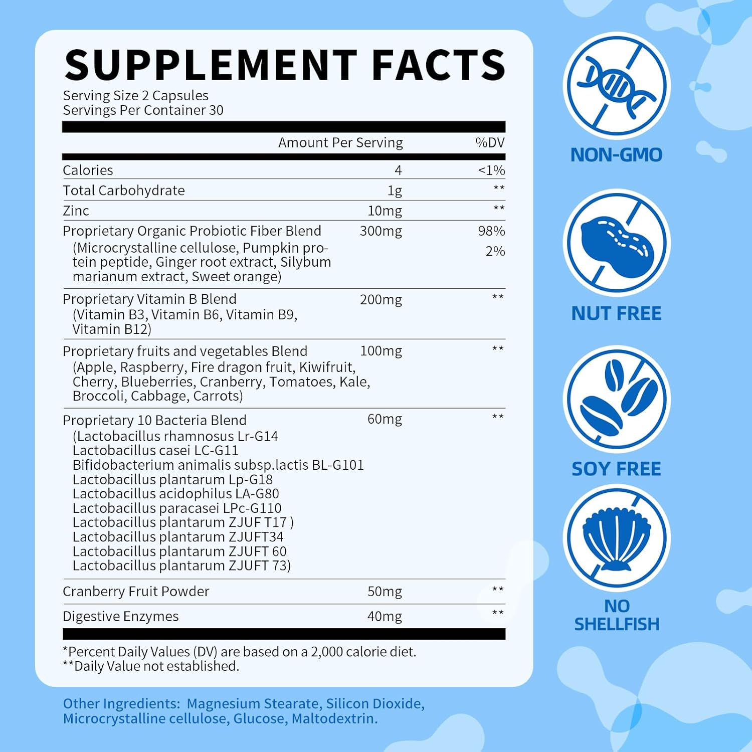 Probiotic Supplement with 10 Billion CFU, 10 Strains, Prebiotic, Vitamin B, Digestive Enzymes, 60 Capsules for Digestive and Immune Health