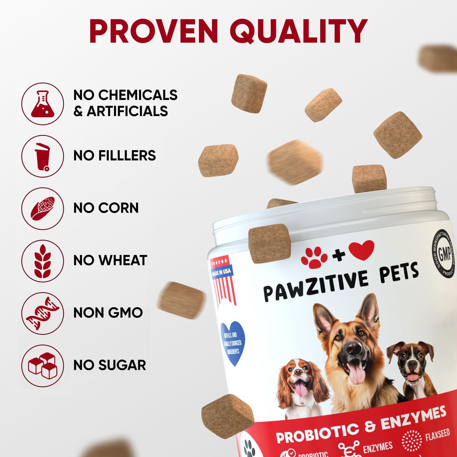 Probiotics and Enzymes Chewables for Dogs - Supports Immune System & Gut Health - Soft Treats for All Breeds - Contains Flaxseed