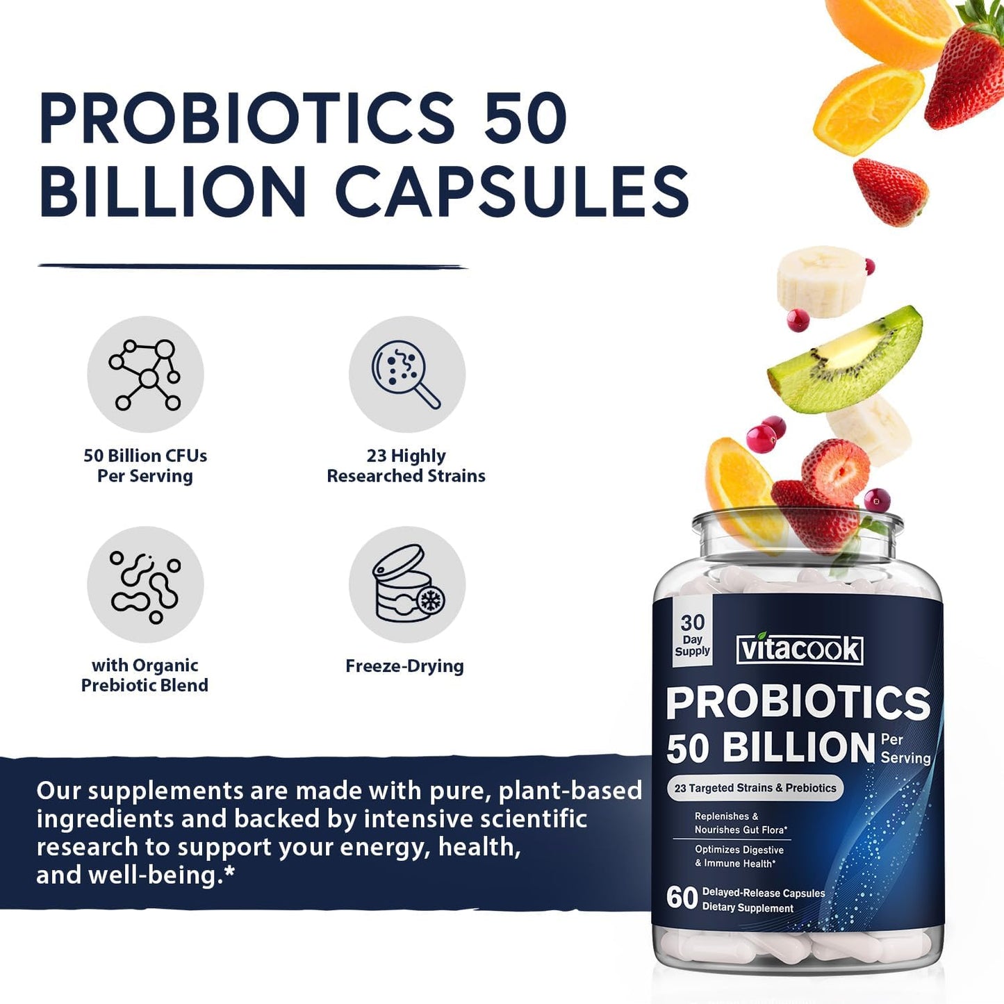 Probiotics and Iron Supplement Bundle - 50 Billion CFU, 23 Strains, Carbonyl Iron with Vitamin C, Supports Digestion & Red Blood Cells - 60 Tabs & Caps