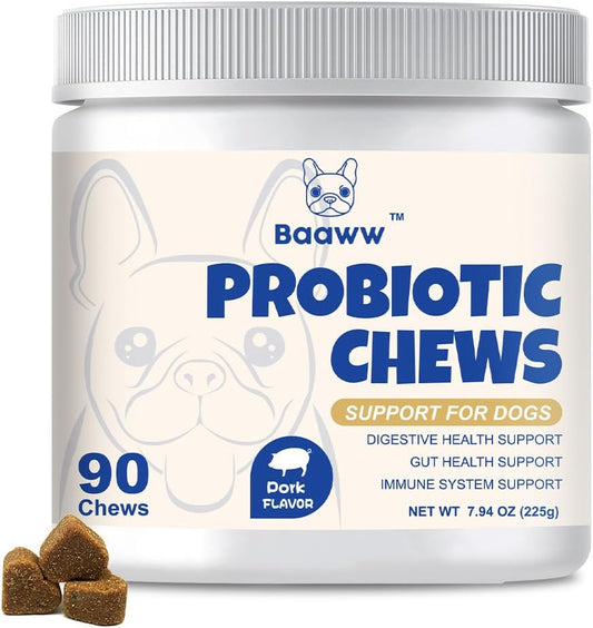 Probiotics for Dogs: Itchy Skin Relief, Gut Health, Allergy Support, Immunity Boost - Digestive Enzymes with Prebiotics, 90 Pork Chews