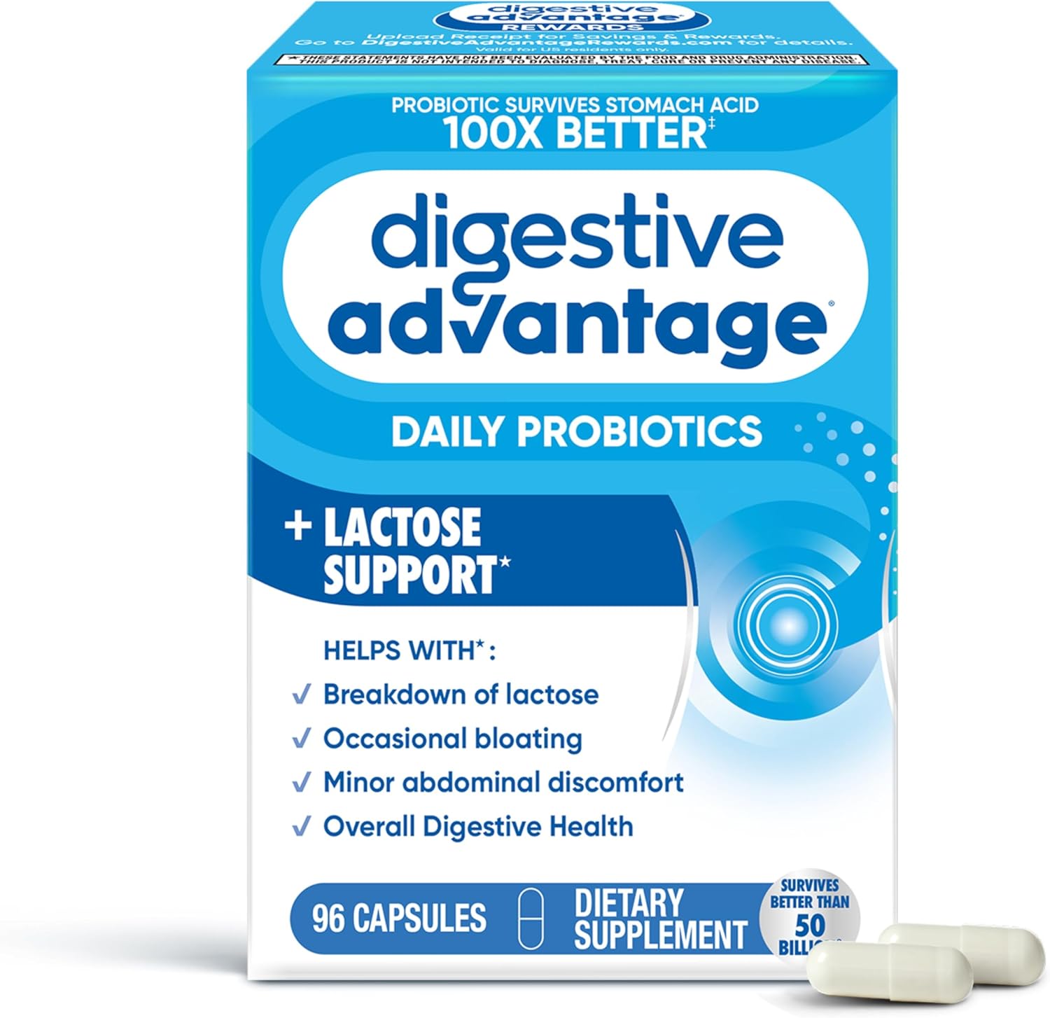 Probiotics + Lactase Enzymes for Digestive Health - 96ct for Men and Women with Bloating and Abdominal Discomfort