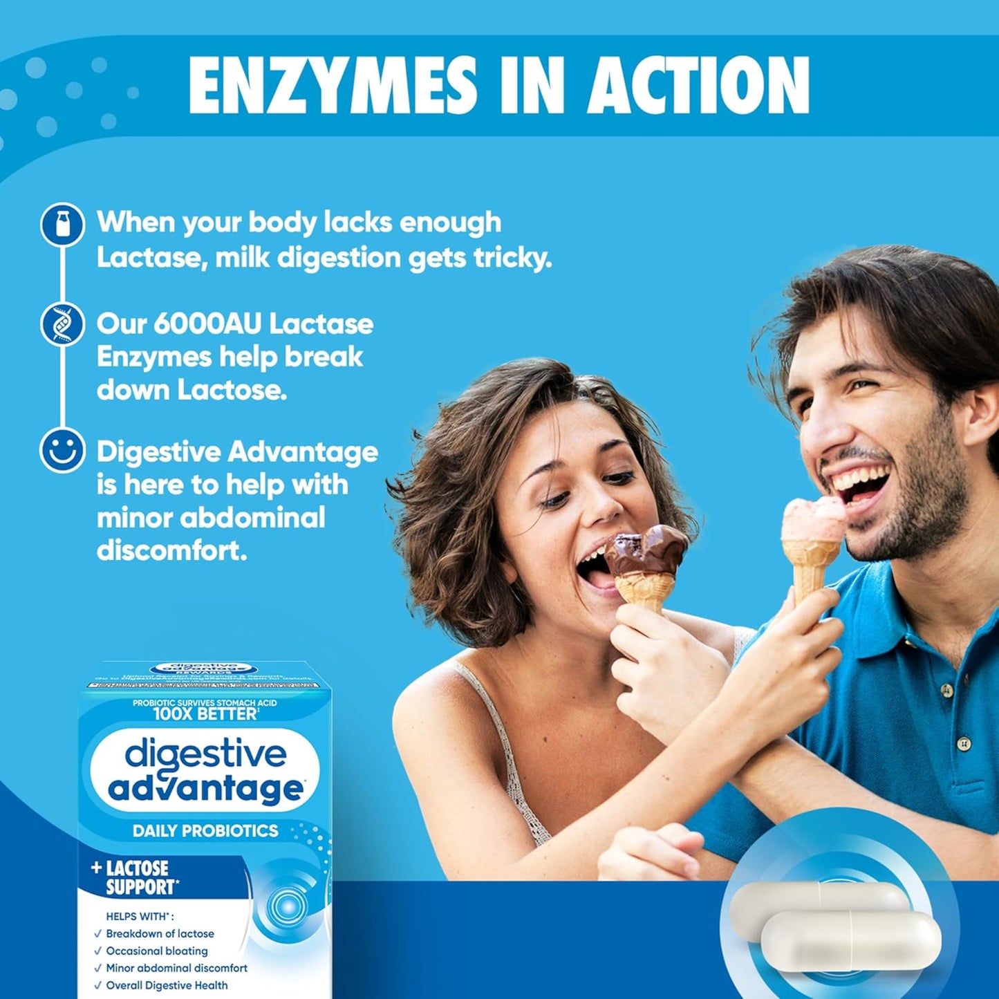 Probiotics + Lactase Enzymes for Digestive Health - 96ct for Men and Women with Bloating and Abdominal Discomfort