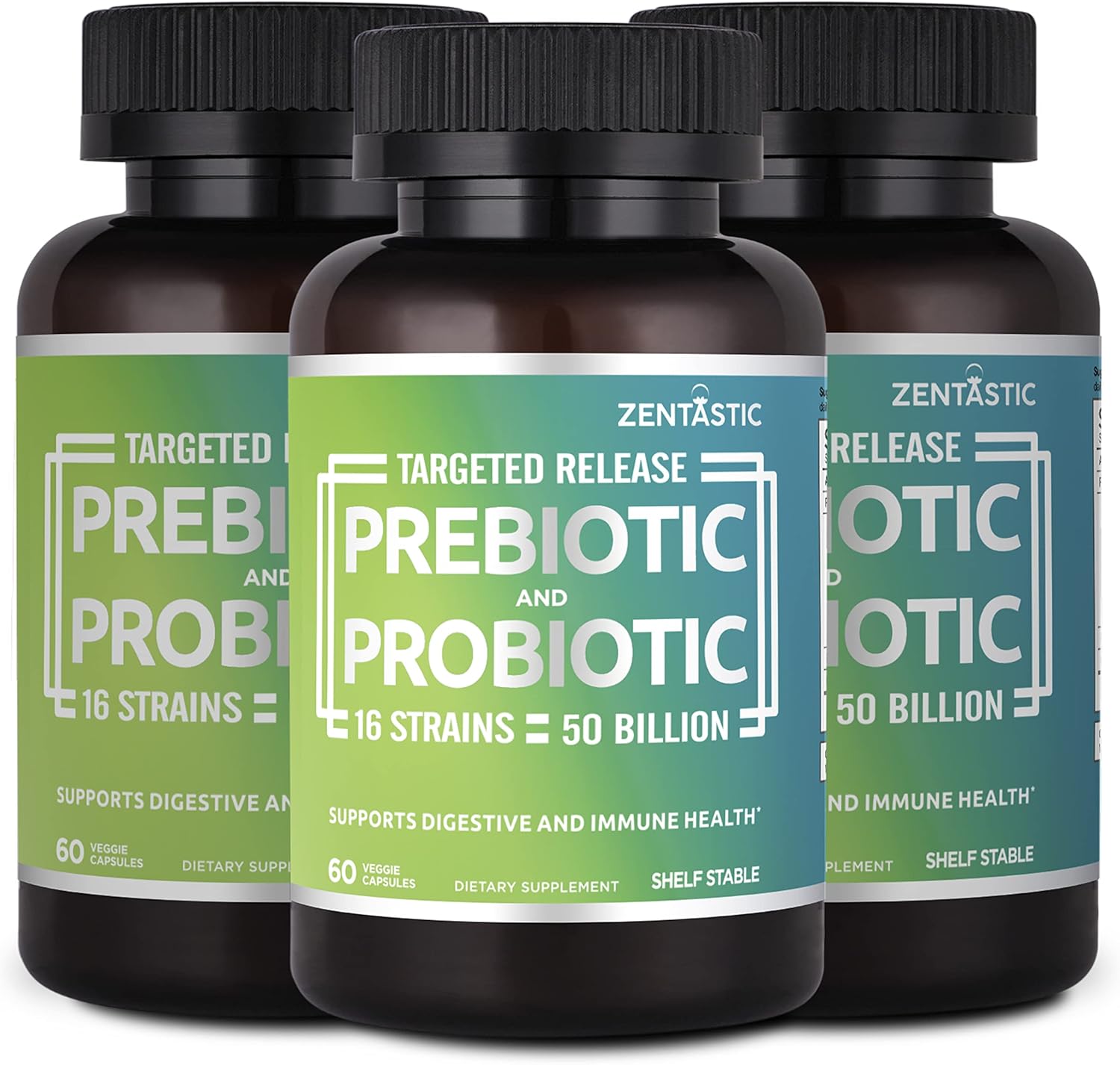Probiotics & Prebiotics Supplement for Immune & Digestive Health - 50 Billion CFU - 16 Strains - 180 Veggie Capsules - Men & Women
