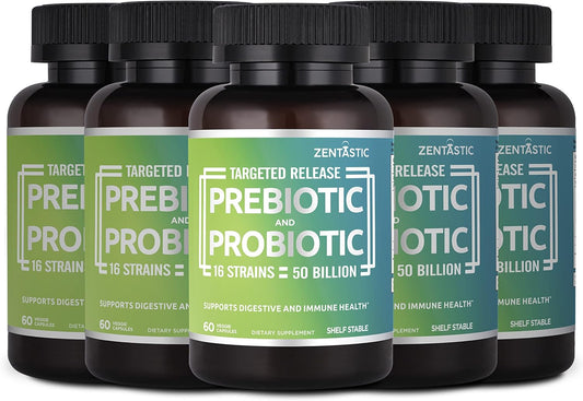 Probiotics & Prebiotics Supplement with 50 Billion CFU - Immune & Digestive Support for Men & Women - 16 Strains - Shelf Stable - 300 Delayed Release Capsules