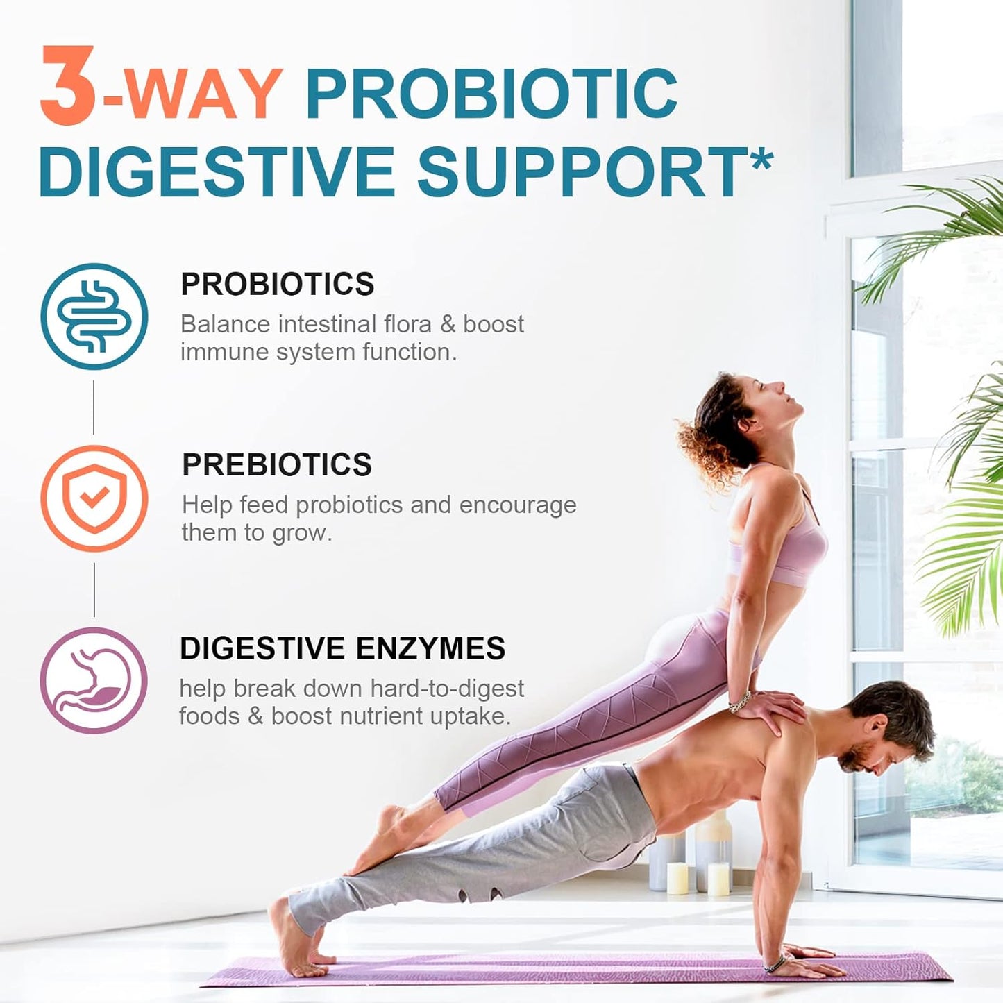 Probiotics Supplement 120 Billion CFUs, 18 Strains + Prebiotics & Enzymes for Digestive & Immune Health - Non-GMO, 60 Capsules