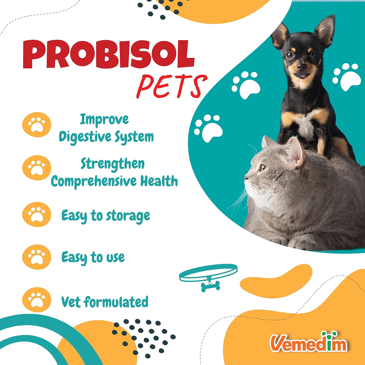 Probisol Pets Probiotic Powder for Dogs & Cats - Immune & Digestive Support, Reduce Odor, Improve Digestion - Milk Flavored, 5.3oz (150g) - 30 Packets