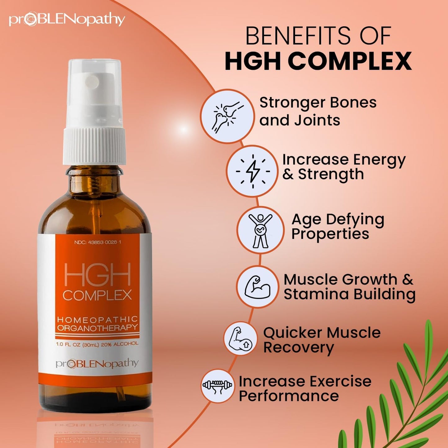 proBLENopathy HGH Liquid Oral Spray - Natural Human Growth Hormone Supplement for Muscle Growth & Recovery - 30 Day Supply - Men & Women - 1 fl oz