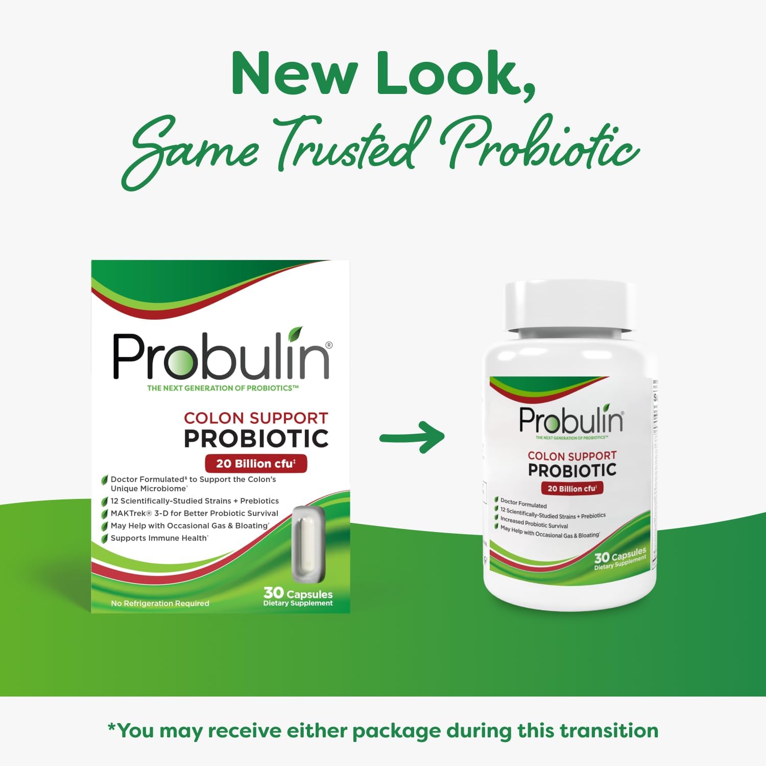 Probulin Colon Support Probiotic Supplement - Daily Gut & Immune Health Capsules for Men & Women - 20 Billion CFU - Vegan - 30 Count Bottle