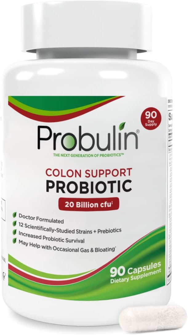 Probulin Colon Support Probiotic Supplement for Digestive and Immune Health - 90 Capsules, 20 Billion CFU, Vegan Formula for Men and Women