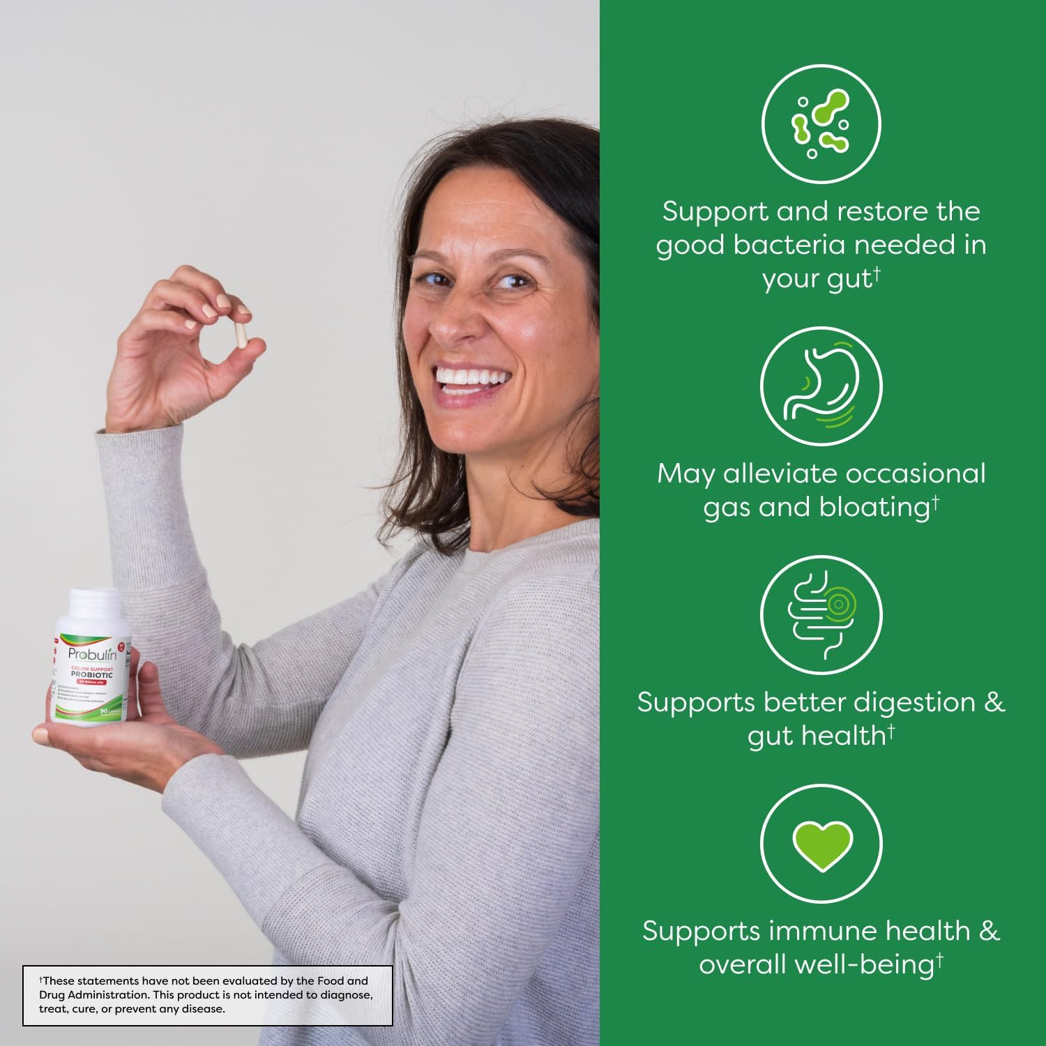 Probulin Colon Support Probiotic Supplement for Digestive and Immune Health - 90 Capsules, 20 Billion CFU, Vegan Formula for Men and Women