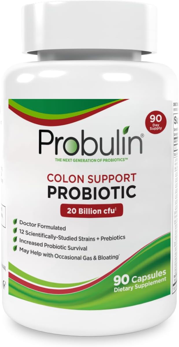 Probulin Colon Support Probiotic Supplement for Digestive and Immune Health - 90 Capsules, 20 Billion CFU, Vegan Formula for Men and Women