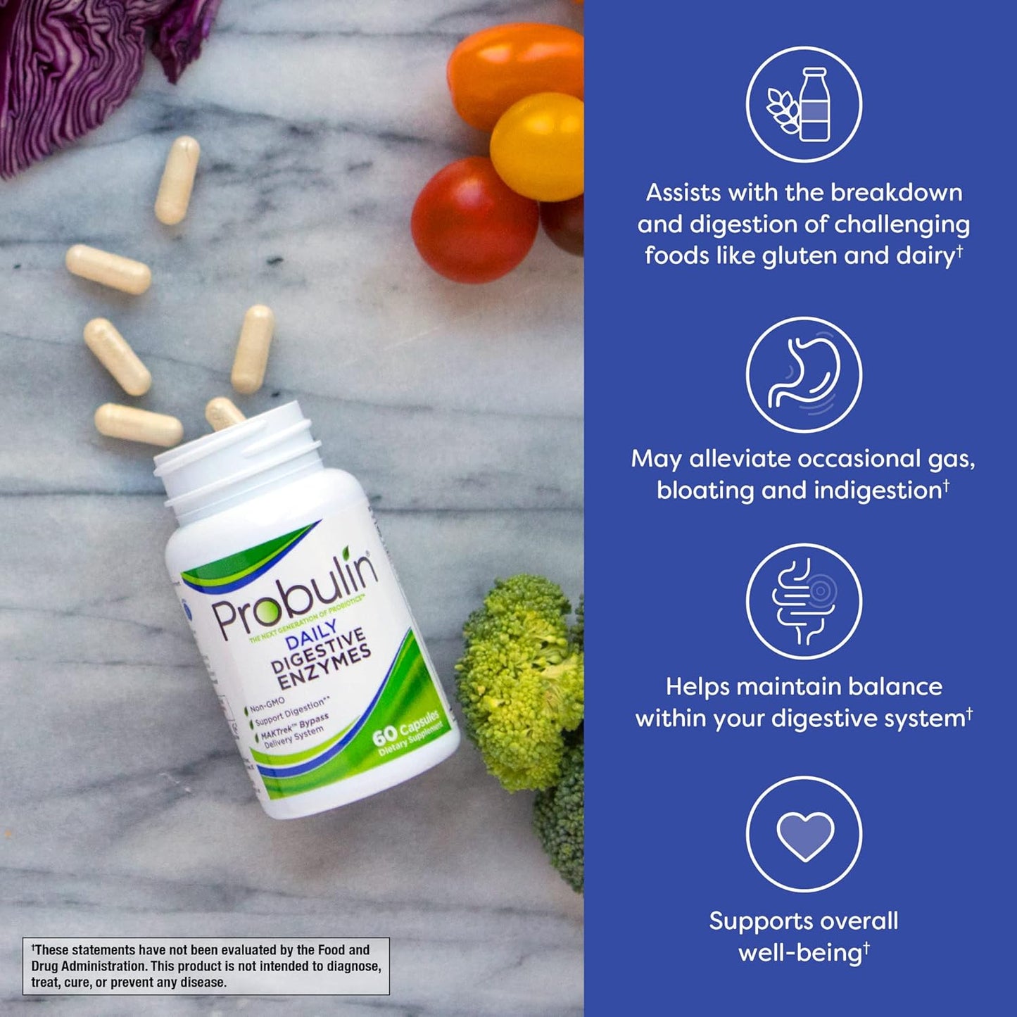 Probulin Daily Digestive Enzymes - 60 Capsules for Gut Health and Digestion Support