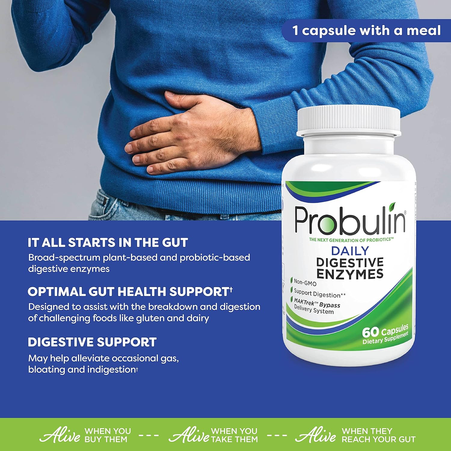 Probulin Daily Digestive Enzymes - 90 Capsules for Gut Health and Digestion Support