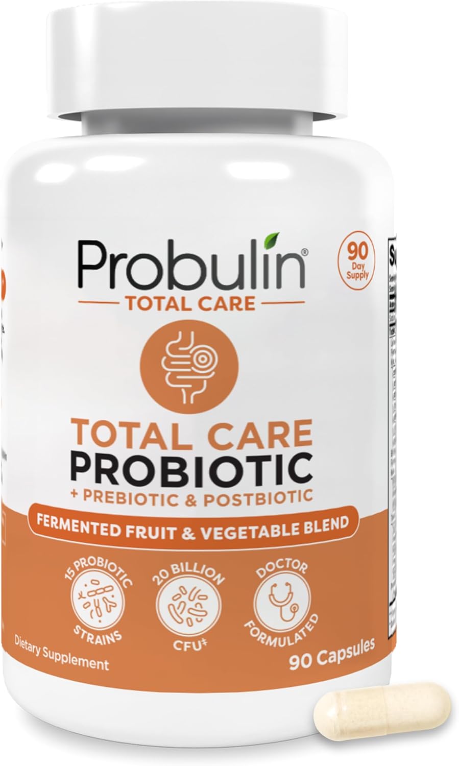 Probulin Total Care Probiotic Supplement - 90 Capsules, 20 Billion CFU for Gut, Digestive & Immune Health - Vegan Formula for Men and Women