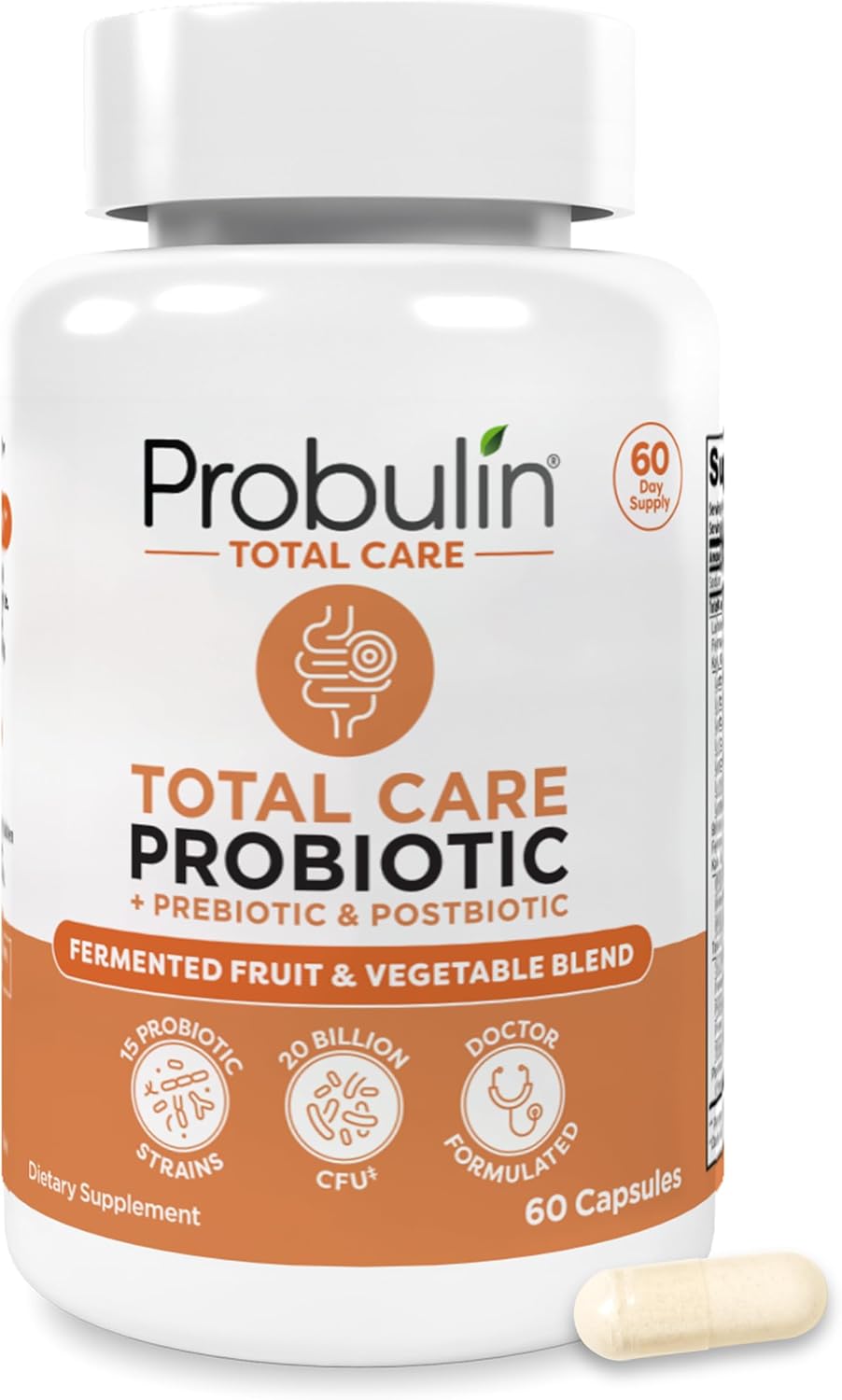 Probulin Total Care Probiotic Supplement for Daily Gut, Digestive, and Immune Health - 20 Billion CFU, Vegan Capsules (60 Count)