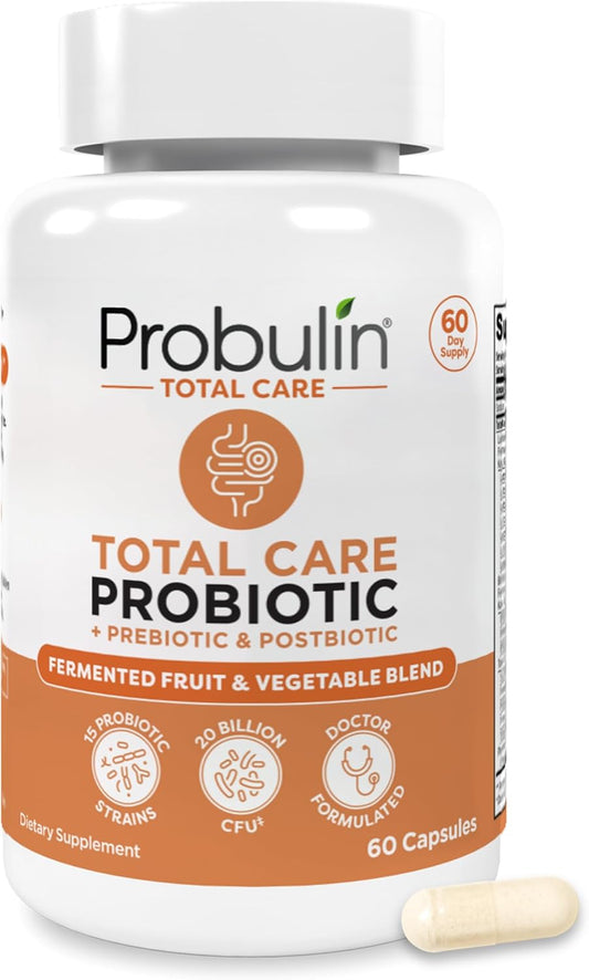 Probulin Total Care Probiotic Supplement for Daily Gut, Digestive, and Immune Health - 20 Billion CFU, Vegan Capsules (60 Count)