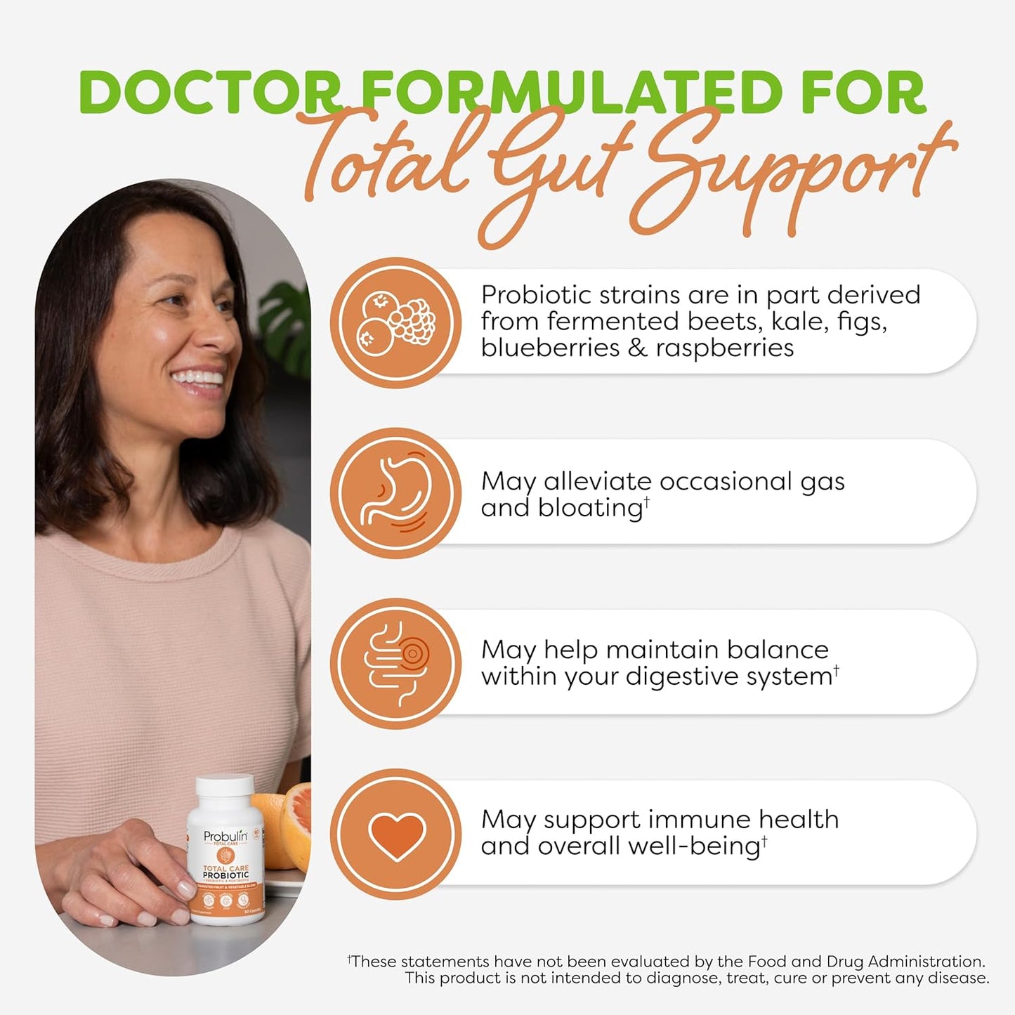 Probulin Total Care Probiotic Supplement for Daily Gut, Digestive, and Immune Health - 20 Billion CFU, Vegan Capsules (60 Count)