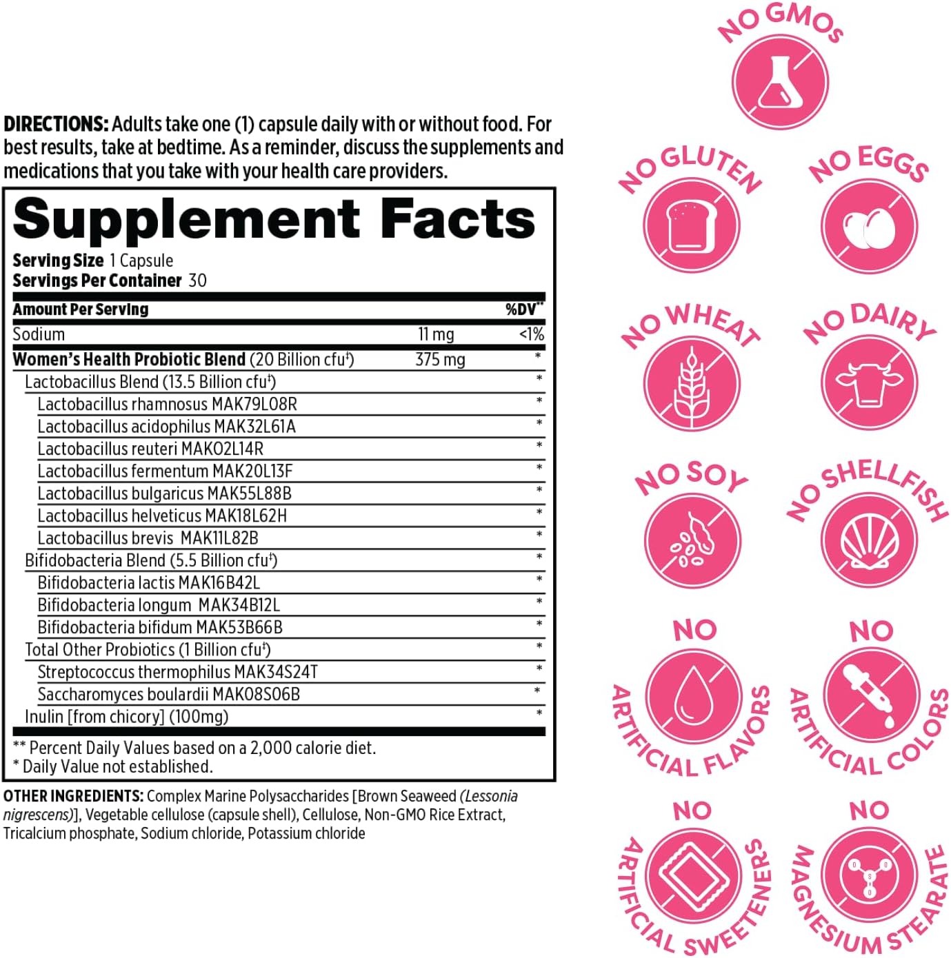 Probulin Women's Health Probiotic with Prebiotic - 20 Billion CFU, 12 Strains - Vaginal, Gut & Immune Support - 30 Vegan Capsules