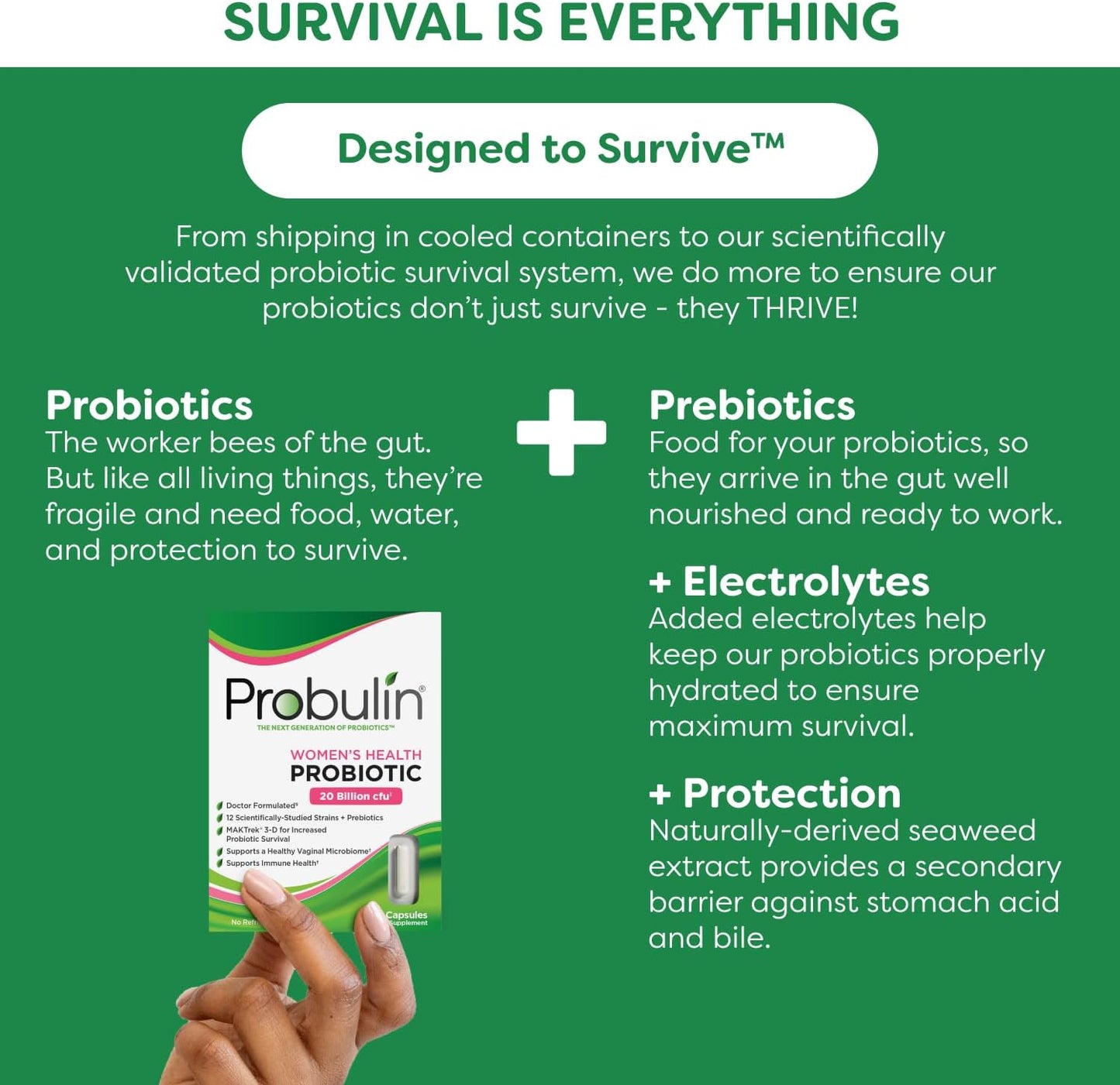 Probulin Women's Health Probiotic with Prebiotic - 20 Billion CFU, 12 Strains - Vaginal, Gut & Immune Support - 30 Vegan Capsules