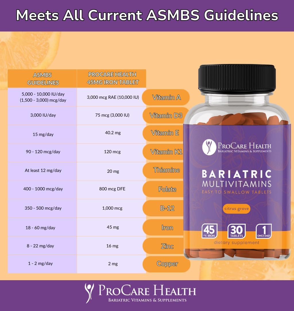 ProCare Health Bariatric Multivitamin with 45mg Iron Citrus Grove Scent 30 Count Bottle