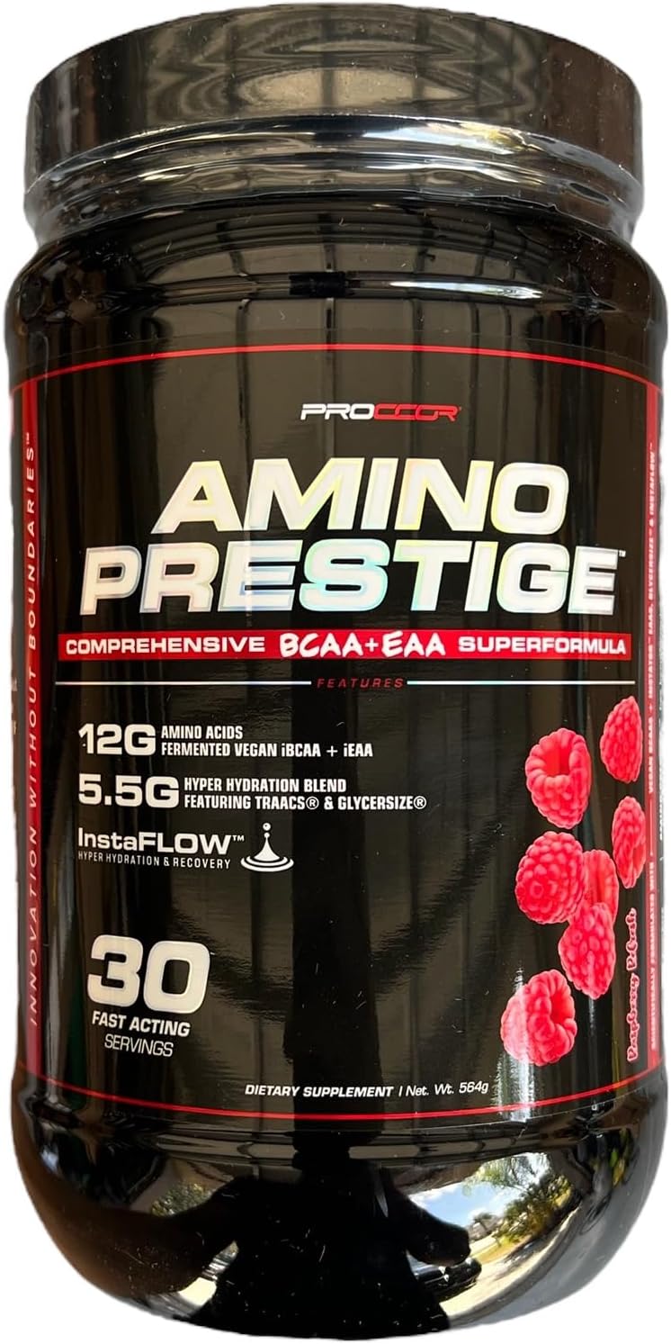 PROCCOR Amino Prestige Vegan IntraWorkout Formula - Premium iBCAA & iEAA Amino Acids - Naturally Flavored BCAAs - 30 Servings Lemon Drop