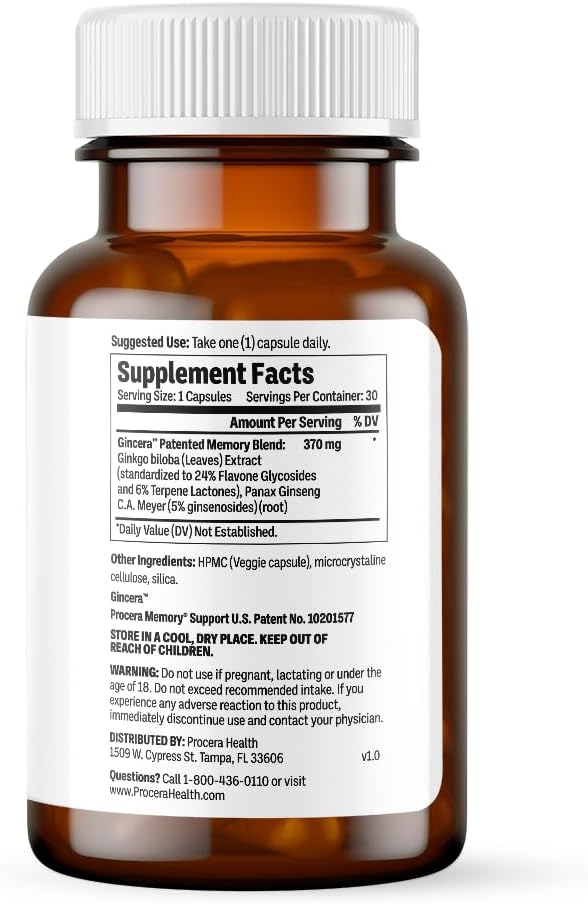 Procera Memory Support Capsules with Adaptogens and Ginseng - Enhance Mental Performance, Clarity, and Mood Stability - 30 Count