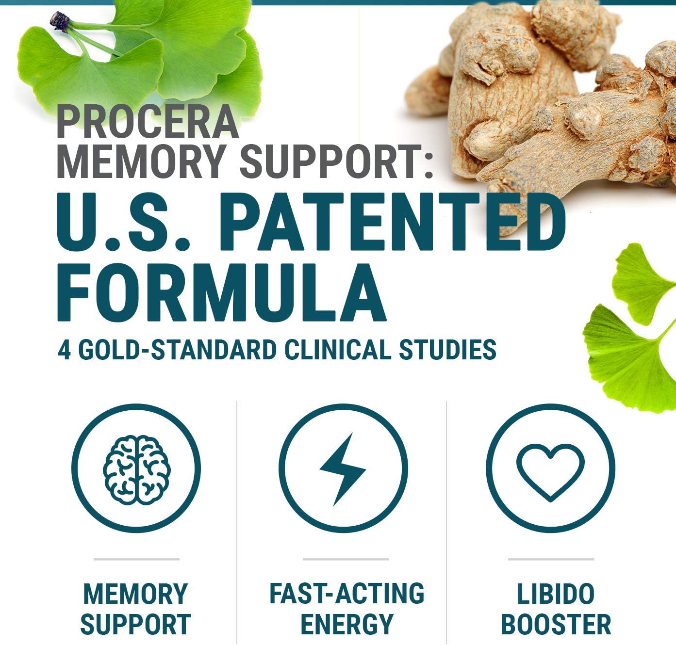 Procera Memory Support Capsules with Adaptogens and Ginseng - Enhance Mental Performance, Clarity, and Mood Stability - 30 Count