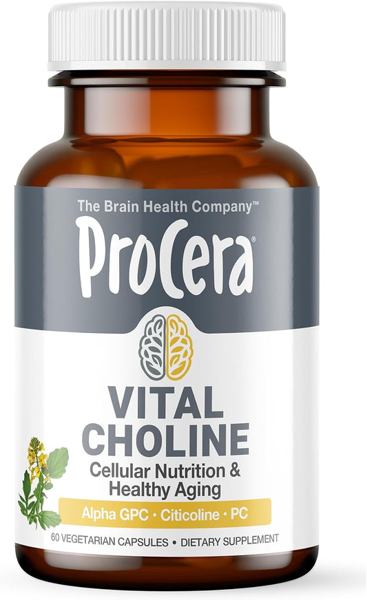 Procera Vital Choline Capsules - Enhances Memory, Mental Clarity, & Brain Health - Supports Healing & Cellular Regeneration - Stress Relief & Cognitive Function - 60 Count