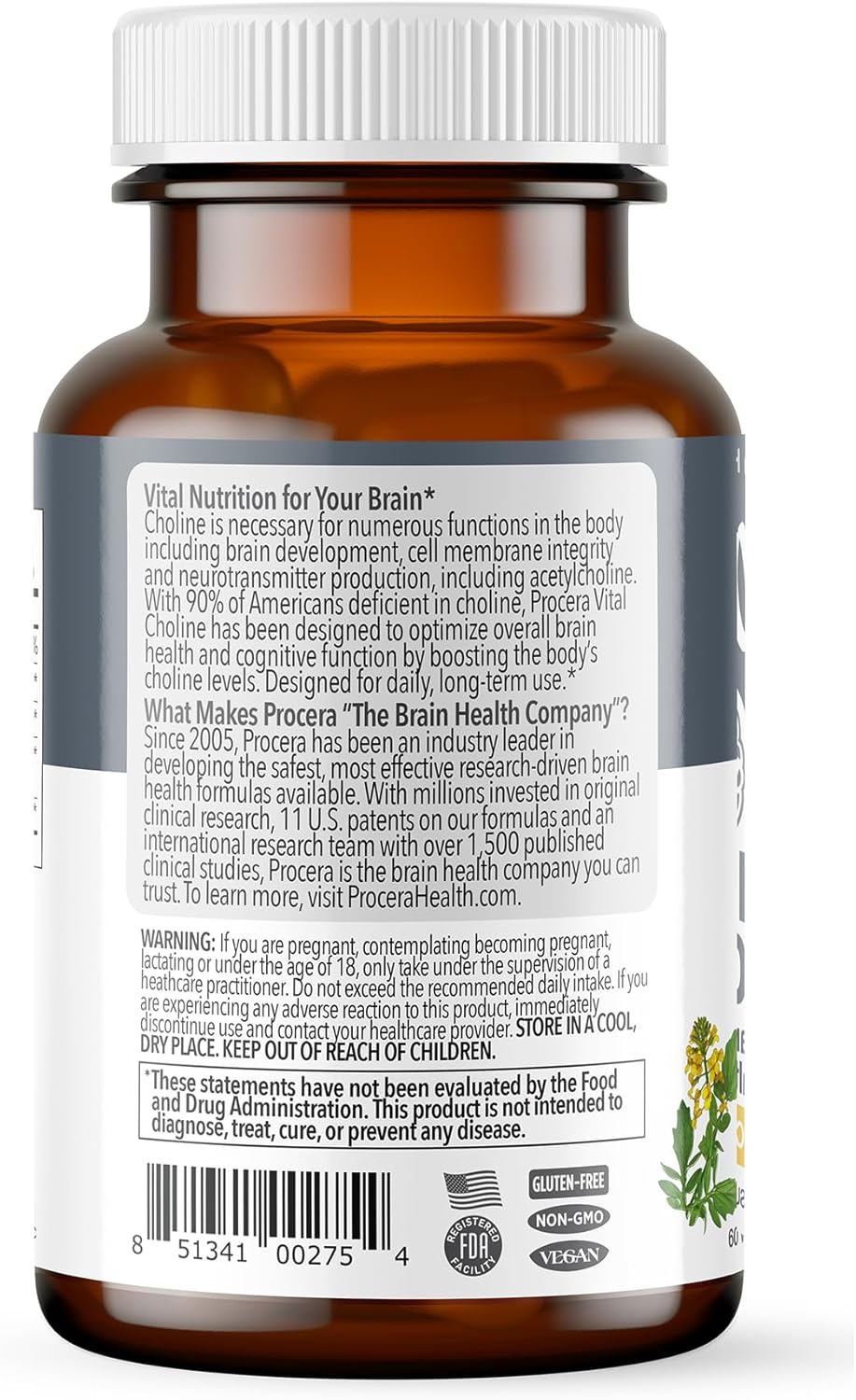 Procera Vital Choline Capsules - Enhances Memory, Mental Clarity, & Brain Health - Supports Healing & Cellular Regeneration - Stress Relief & Cognitive Function - 60 Count