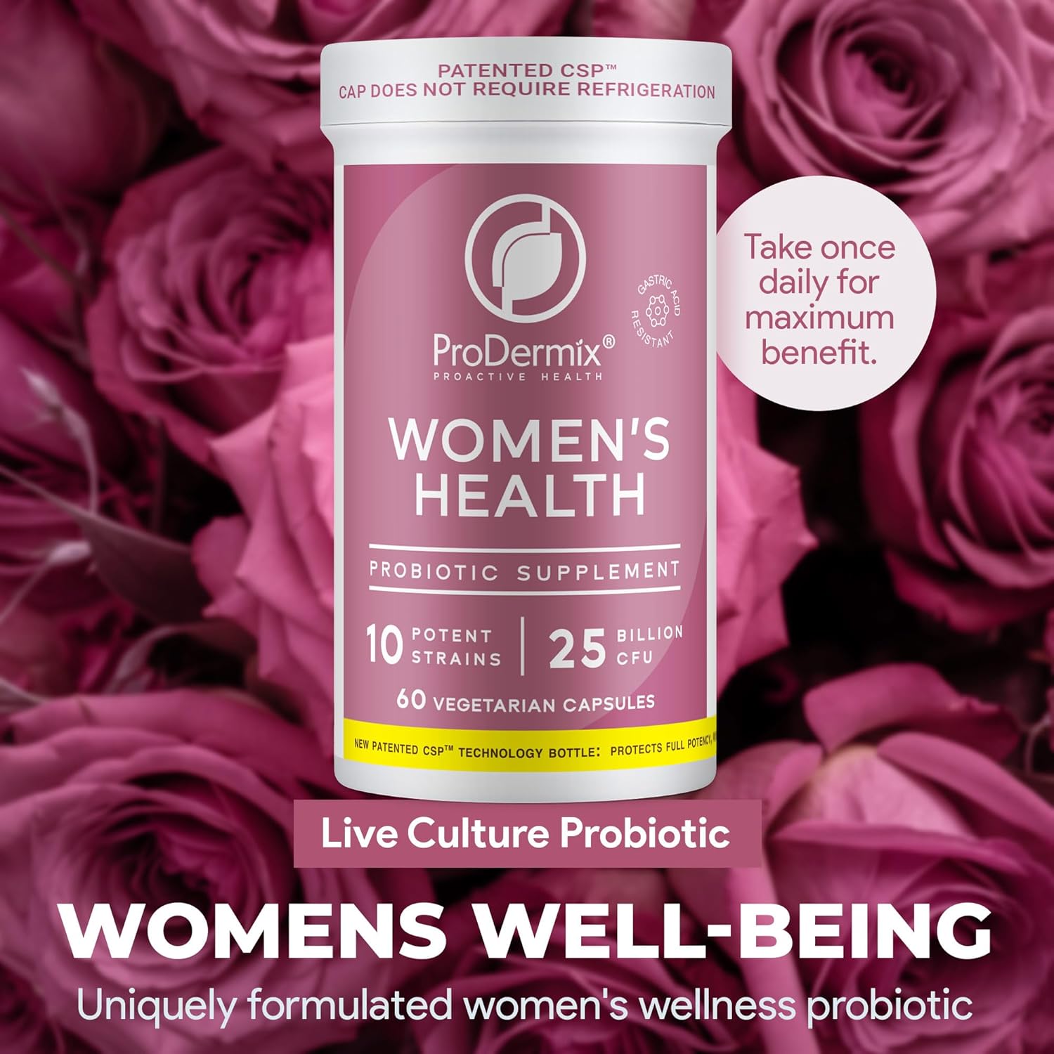 PRODERMIX Vaginal Probiotic Supplement for Women - Promotes PH Balance, UT Health - 25 Billion CFU, Once Daily, Kosher - 60 Capsules