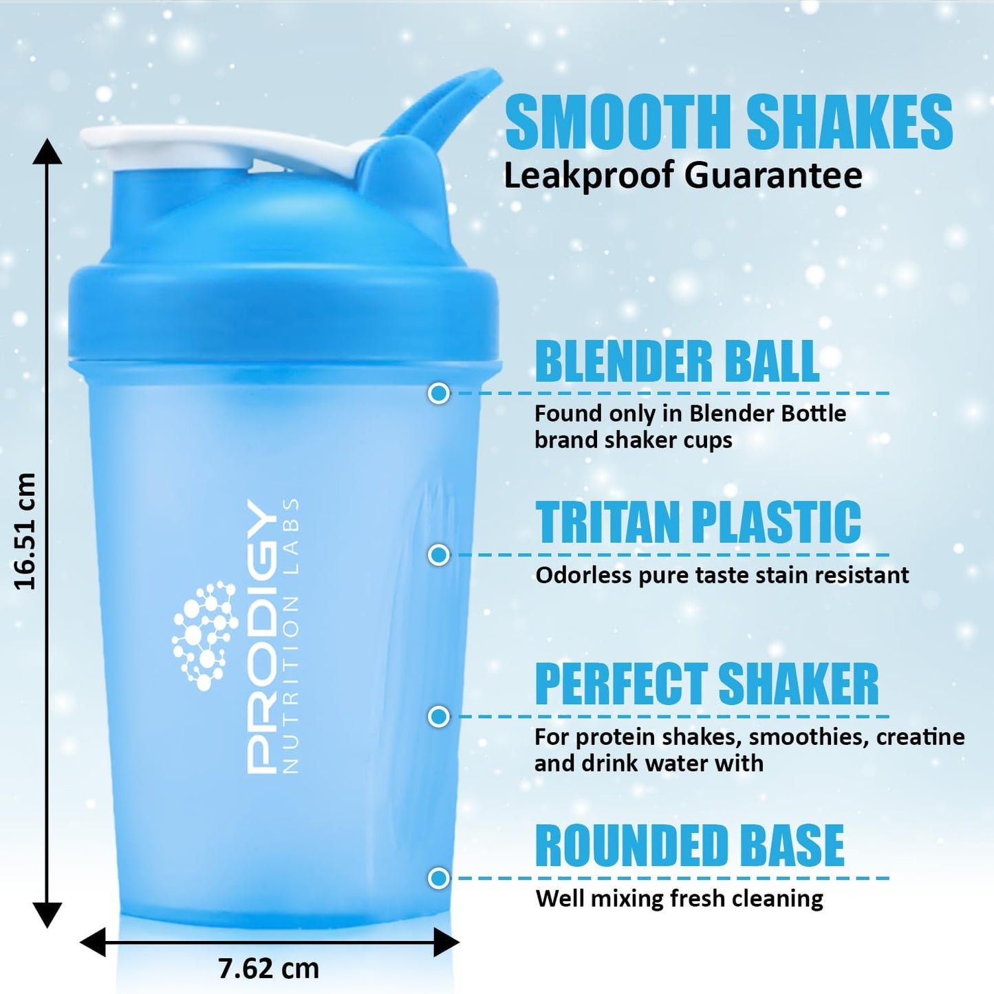 Prodigy Nutrition Labs 14oz Premium Shaker Bottle for Protein Shakes and Pre Workout - Blue Color