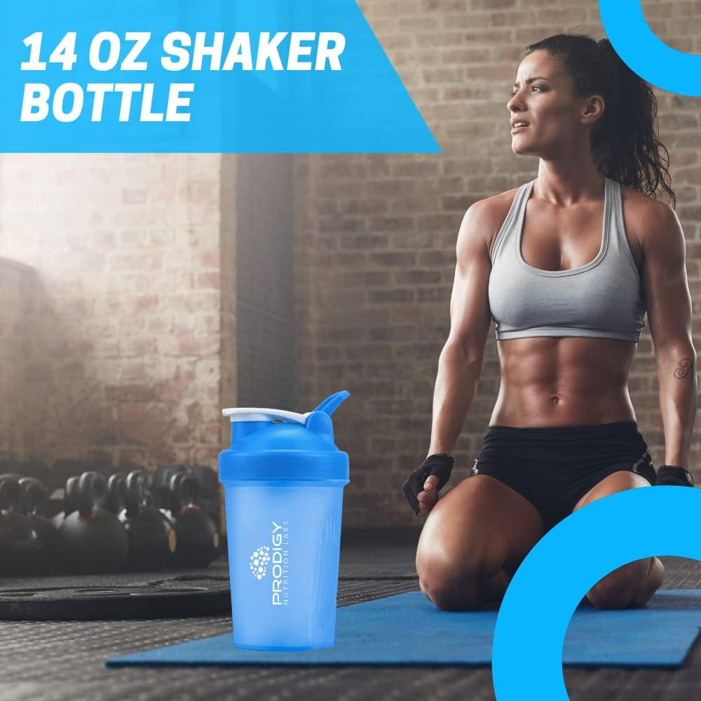 Prodigy Nutrition Labs 14oz Premium Shaker Bottle for Protein Shakes and Pre Workout - Blue Color