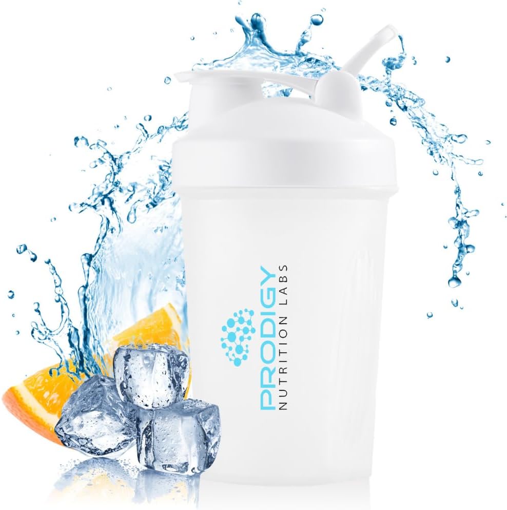 Prodigy Nutrition Labs Premium 14 oz White Shaker Bottle for Protein Shakes and Pre Workout
