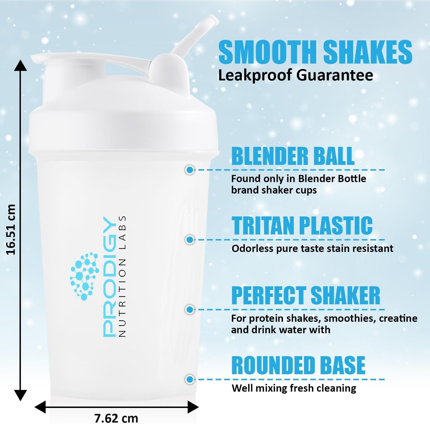 Prodigy Nutrition Labs Premium 14 oz White Shaker Bottle for Protein Shakes and Pre Workout