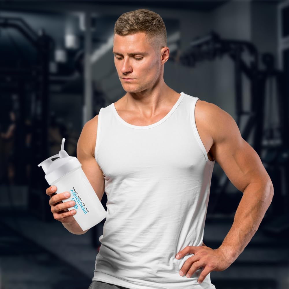 Prodigy Nutrition Labs Premium 14 oz White Shaker Bottle for Protein Shakes and Pre Workout