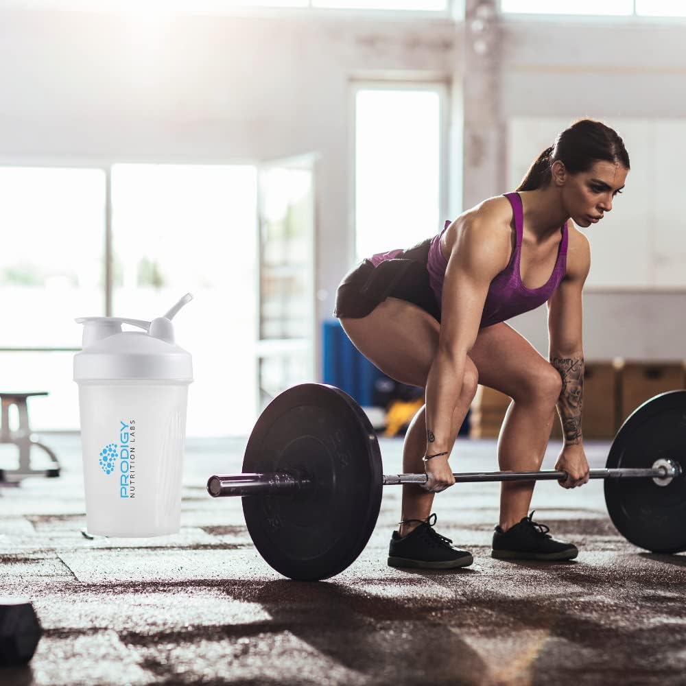 Prodigy Nutrition Labs Premium 14 oz White Shaker Bottle for Protein Shakes and Pre Workout