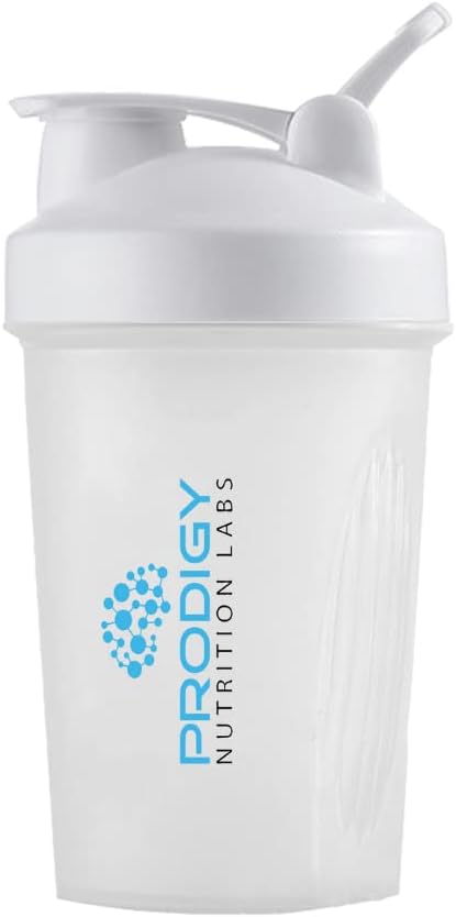 Prodigy Nutrition Labs Premium 14 oz White Shaker Bottle for Protein Shakes and Pre Workout