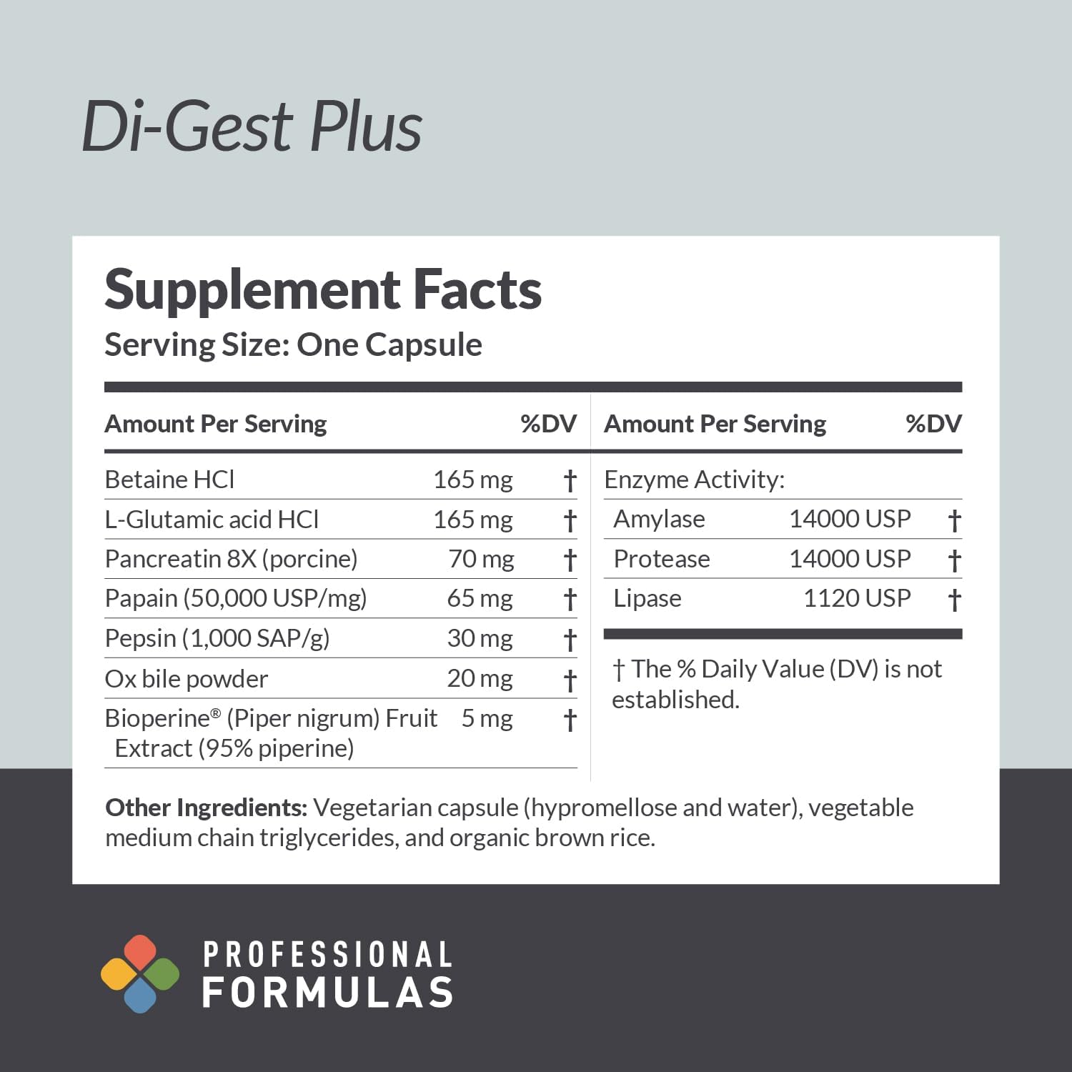Professional Formulas Di-Gest Plus - Digestive Health Supplement with Betaine, L-Glutamic Acid, Pancreatin, Papain, and Pepsin - 90 Capsules, Hypoallergenic & Gluten-Free