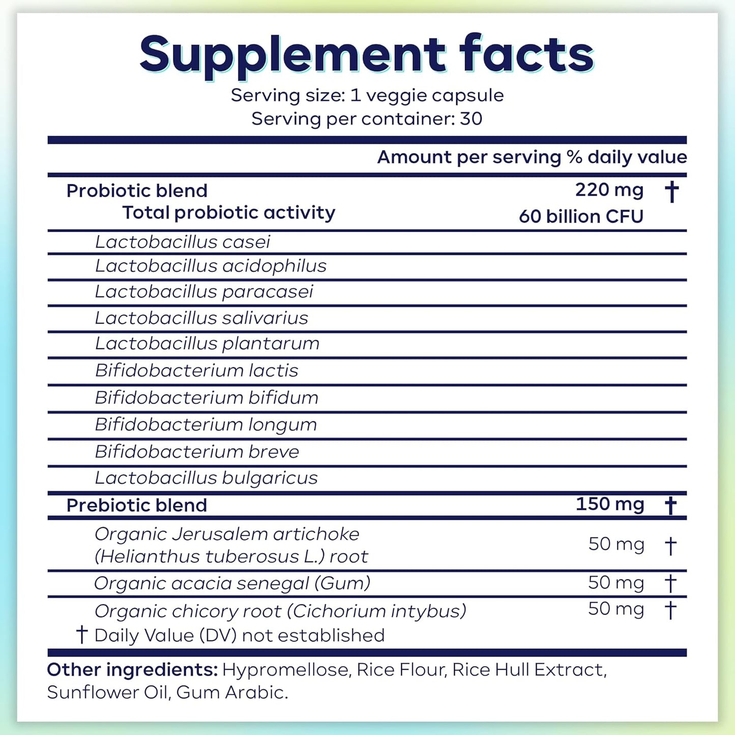 Professional Grade HealVibe Probiotics with 60 Billion CFU, 30 Count - Organic Prebiotics, 10 Strains, Eco-Friendly Packaging - Women and Men's Health