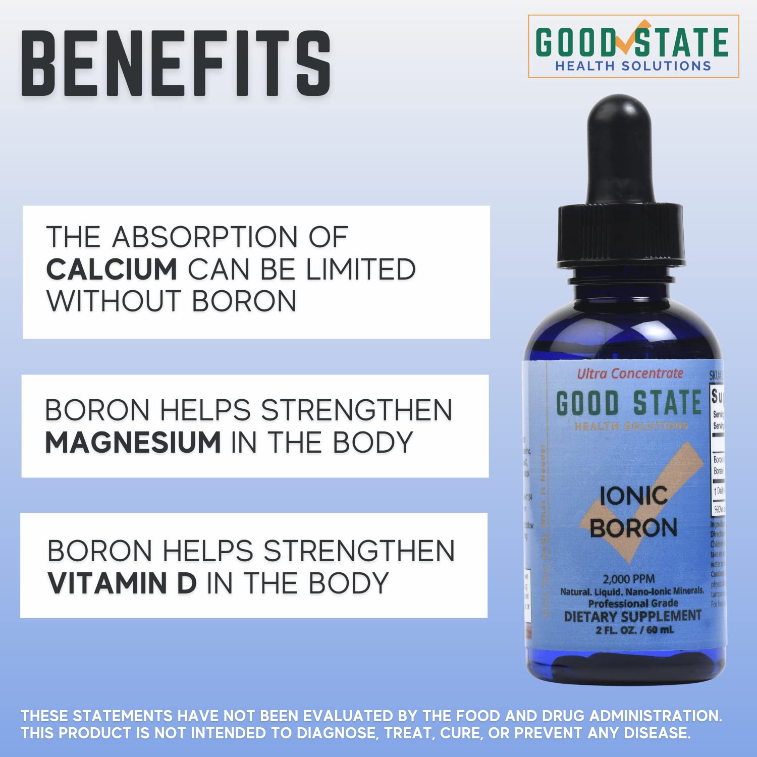 Professional Grade Ionic Boron Liquid Concentrate with Nano Sized Mineral Technology - Natural 1.6 Fl oz Bottle - 10 Drops = 1 mg