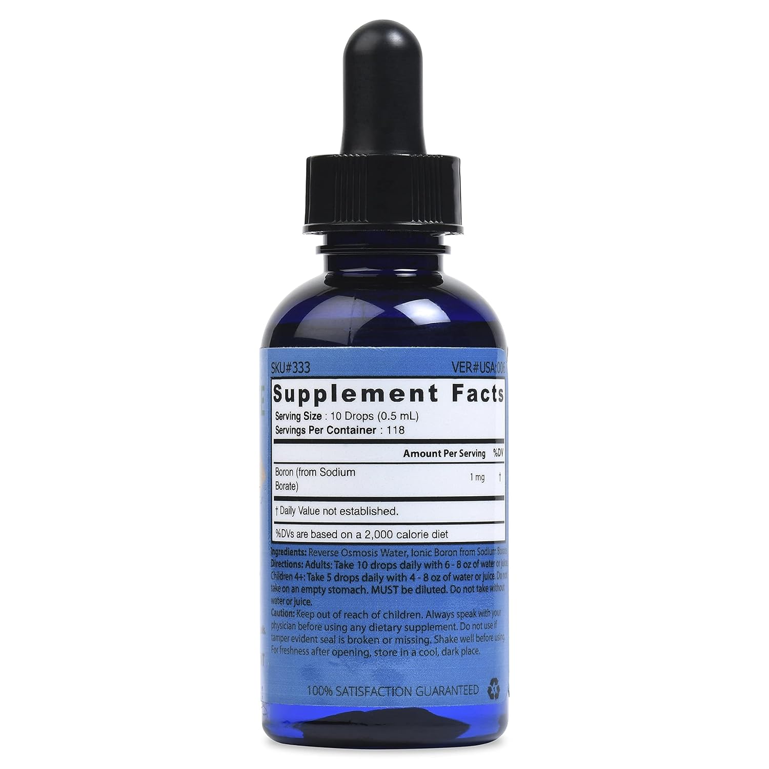 Professional Grade Ionic Boron Liquid Concentrate with Nano Sized Mineral Technology - Natural 1.6 Fl oz Bottle - 10 Drops = 1 mg