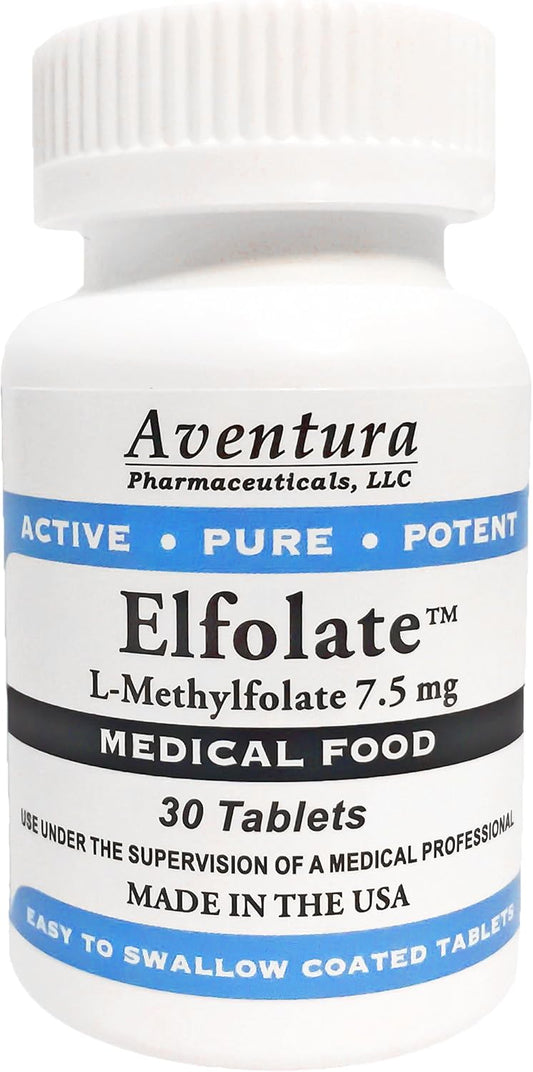 Professional Strength ELFOLATE® 7.5mg L-Methylfolate Supplement - Pure & Potent 30 Tablets for Medical Use